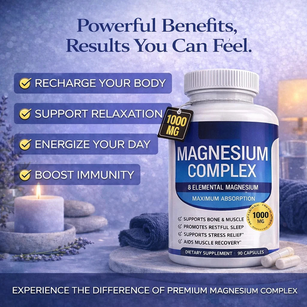 Magnesium Complex Capsule Contain Glycinate Citrate 1000Mg and Multiple Magnesium Daily Health Nutrition Supplement 90 Count